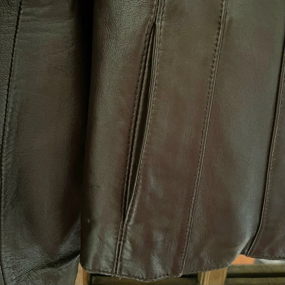 Wilsons Leather Brown Three Button Classic Collar Leather Jacket Size US S - Picture 8 of 16